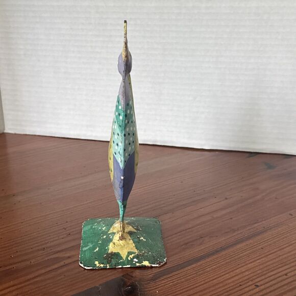Primitive Metal Chicken Folk Art Purple Yellow Green 7 Inches - Picture 7 of 11